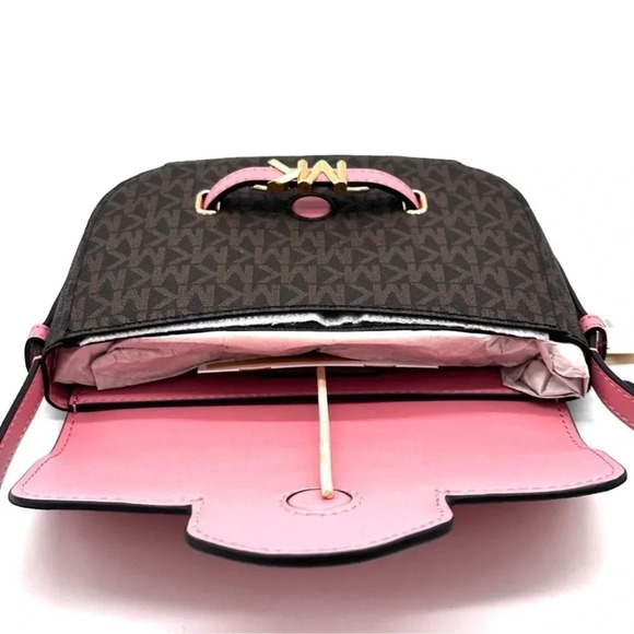 Michael Kors Small Reed Leather Saddle Crossbody Bag Brown/Pink (NWT) - Picture 10 of 12